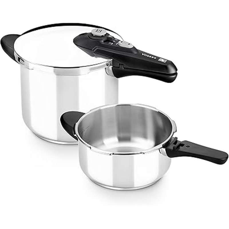 BRA Vitesse Set duo ollas a presión, Metal, Plata, 4 y 7 litros, Aptas para todo tipo de cocinas incluída inducción