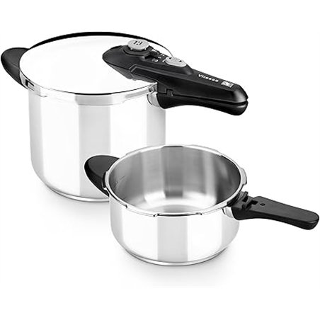 BRA Vitesse Set duo ollas a presión, Metal, Plata, 4 y 7 litros, Aptas para todo tipo de cocinas incluída inducción