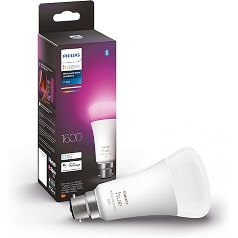 Philips Hue - Bombilla LED inteligente de color blanco y ambiente [Bayonet Cap B22] - 1600 lúmenes (equivalente a 100 W) Funcion