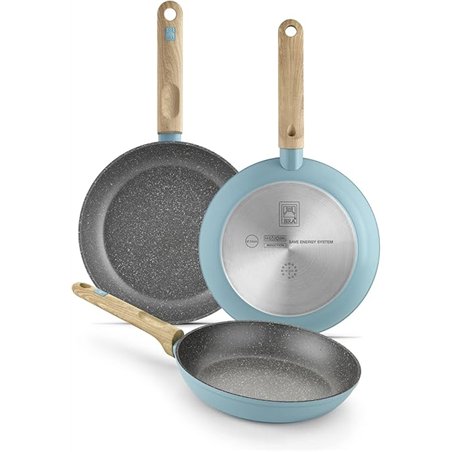 BRA Nordik Set de sartenes 20-24-28 cm de diseño nórdico de aluminio forjado con antiadherente, aptas para todo tipo de cocinas 