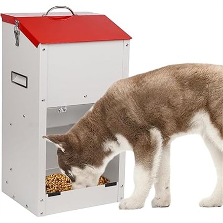 Comedero Automático para Perros, Alimentador para Mascotas de Exterior de11 Kg, Alimentador Galvanizado por Gravedad para Perros