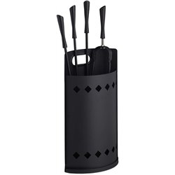 Relaxdays Accesorios Chimenea, Modernos, Juego de Estufa con Cubo, Atizador, Pinzas, Escoba y Pala, Negro, Acero, Set de 5 Pieza