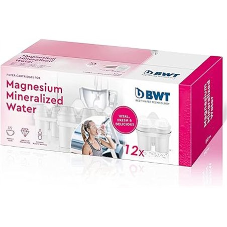 BWT - Pack 12 Filtros con magnesio - Mejora el sistema inmunológico, reduce la cal, el cloro, las impurezas del agua y mejora el