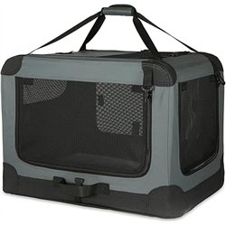 Amazon Basics Transportín portátil plegable de 4 puertas para perros y gatos, Gris, M 76 cm x 54 cm x 54 cm