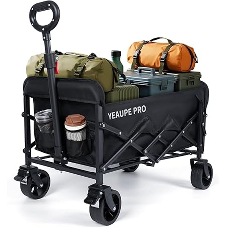 YEAUPE PRO Carro de Transporte Plegable Todo Terreno para Jardín, Playa, Compras y Camping – Carga Máxima 100KG, Mango Ajustable