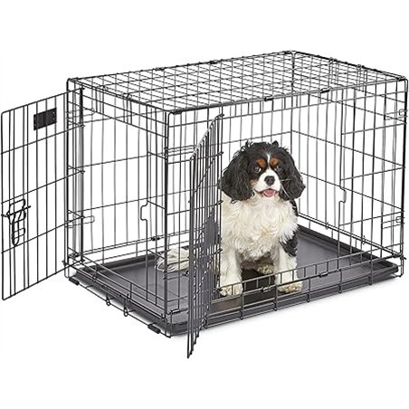 MidWest Homes for Pets iCrate modelo 1530 Jaula para perros recién óptimizada, con doble puerta, bandeja a prueba de fugas, pata