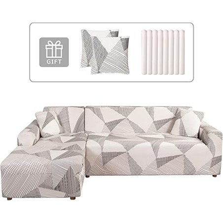 Lydevo Funda para Sofá Chaise Longue 2 Piezas Funda Cubre Sofá de Sofá Rinconera Forma de L Reversible con 2 Fundas de Almohada 