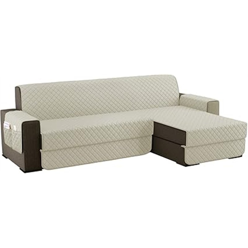 sevi's Funda Sofa Chaise Long 3 Plazas Impermeable, Izquierdo/Derecho Reversible Antideslizante, Protector Sofa con Bolsillos, A