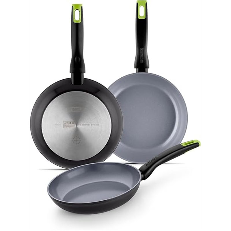 Monix Eco Nature Set de sartenes 18-22-26 cm, aluminio forjado reciclado, cerámica antiadherente reforzada, apta para todo tipo 