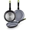 Monix Eco Nature Set de sartenes 18-22-26 cm, aluminio forjado reciclado, cerámica antiadherente reforzada, apta para todo tipo 