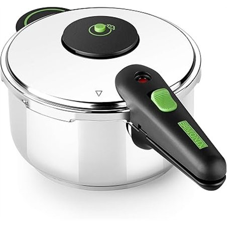 MONIX Presto Olla a presión 4L, de acero inoxidable 18/10, apta para todo tipo de cocinas incluso inducción