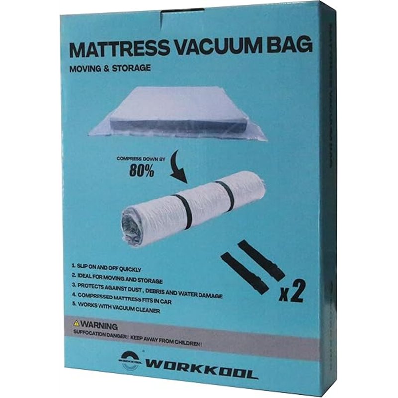 WORKKOOL Bolsa de vacío para colchón de espuma/látex para movimiento, almacenamiento, bolsa de colchón de sellado al vacío con c