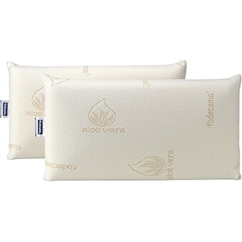 Todocama - Almohada viscoelástica, Antiácaros y Antibacterias. Núcleo Compacto. Doble Funda con Cremallera. Tejido Aloe Vera. Te
