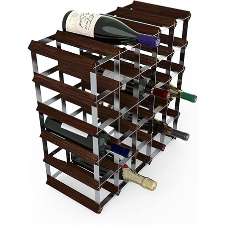 RTA WINE0106 Botellero Tradicional para 30 Botellas, Kit de Pino Oscuro (FSC), Acero, 52.3 x 52.3 x 23 cm (Width x Height x Dept