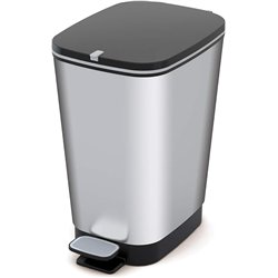 Curver - Cubo de basura Chic Bin con pedal antideslizante 45L, 44,5x 29x 60,5cm, acabado color acero, tapa y aro para bolsa