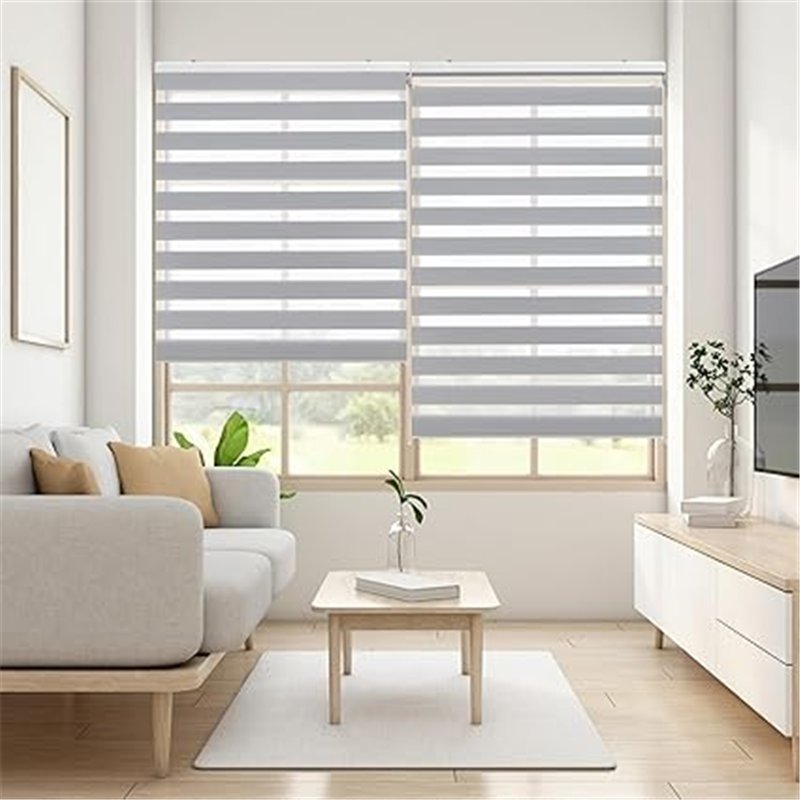 Blindecor Lira estor enrollable noche y día, color Gris plata, estor de 110 x 180 cm (ancho x alto). Tamaño de la tela 107 x 175