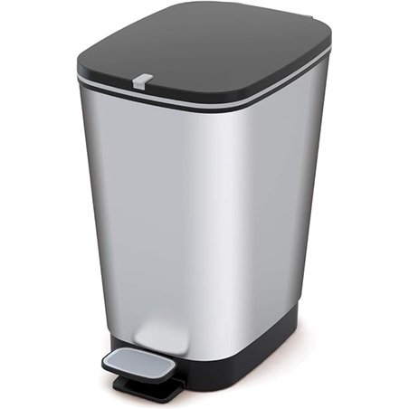 Curver - Cubo de basura Chic Bin con pedal antideslizante 45L, 44,5x 29x 60,5cm, acabado color acero, tapa y aro para bolsa