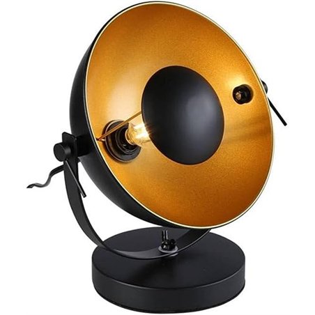 BarcelonaLED Lámpara de Mesa Vintage Negro con Foco Dorado Orientable Nórdico Retro Industrial Moderno con Casquillo E14 LED par