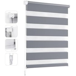 Sekey Estor Doble con fijación sin Agujeros para Ventanas, Estor Doble, 115 cm de Ancho, 115 x 210 cm, Color Gris