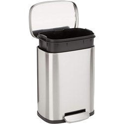 Amazon Basics Minicubo de Basura Rectangular Antimanchas con Pedal de Cierre Suave, Acero Inoxidable Cepillado, para Baño y Espa