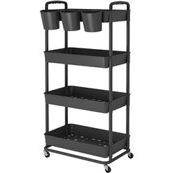 JIUYOTREE Carrito de Almacenamiento de plástico de 4 Niveles con Asas para Colgar adicionales, Ruedas bloqueables para Sala de E