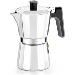 BRA Perfecta Cafetera Italiana Inducción, Aluminio, capacidad 9 tazas, color plata, 19x11x22