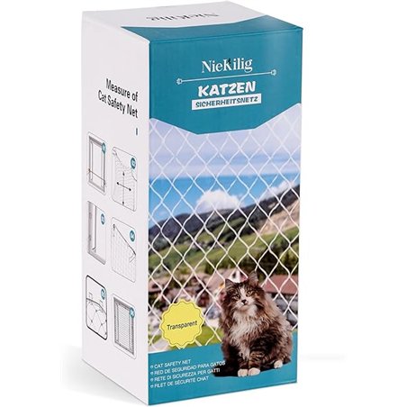 NieKilig 4x3m Red Protección para Gatos Terraza de sin Taladro, Red de Seguridad Transparente para Malla Gatos para Balcones, Ve
