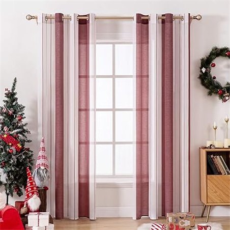 MIULEE Cortinas Salon Modernas con Rayas Blanco y Rojo Vino, Bonitas Cortinas Dormitorio Juvenil con Ojales, Translucidas Visill