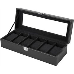 Ohuhu Caja Relojes con 6 Compartimentos, Caja para Relojes con Tapa de Cristal y Cojín Extraíble, Regalo para Cumpleaños Día del