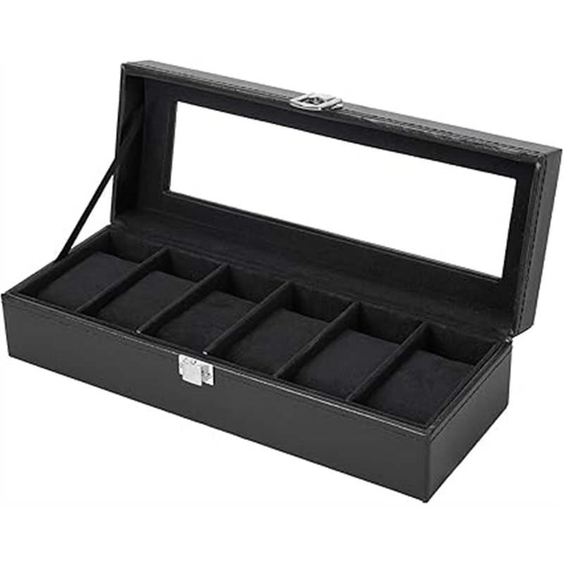Ohuhu Caja Relojes con 6 Compartimentos, Caja para Relojes con Tapa de Cristal y Cojín Extraíble, Regalo para Cumpleaños Día del