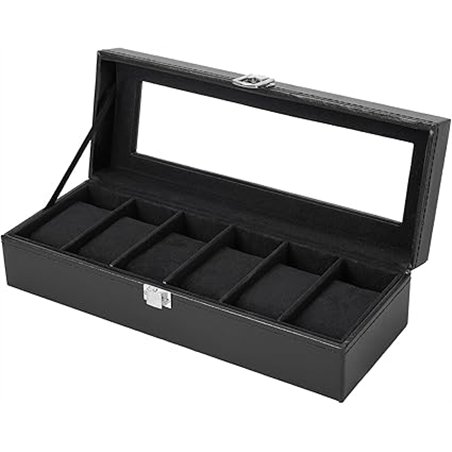 Ohuhu Caja Relojes con 6 Compartimentos, Caja para Relojes con Tapa de Cristal y Cojín Extraíble, Regalo para Cumpleaños Día del