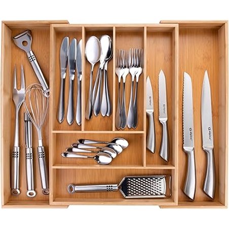 alpina Organizador Cajones - Cubertos para Cajon Cocina Extensible 46x34-56,5x6 cm - Caja Organizadora para Utensilios hasta 8 C