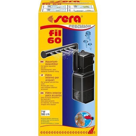Sera Filtro Interior de Acuario Fil 60 06843, 380 l/h para acuarios de hasta 60 litros, con Estructura Modular con Filtro (con E