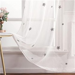 MIULEE Cortina Bordadas de Estrella Visillo Translucido de Dormitorio Infantil y Juvenil para Sala de Estar Cuarto de Niño Salon