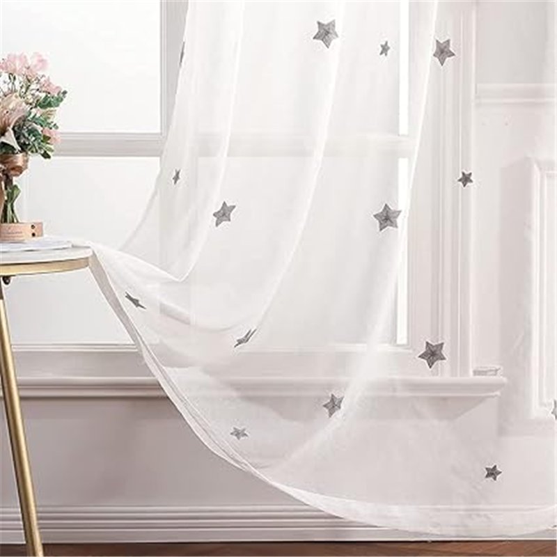 MIULEE Cortina Bordadas de Estrella Visillo Translucido de Dormitorio Infantil y Juvenil para Sala de Estar Cuarto de Niño Salon