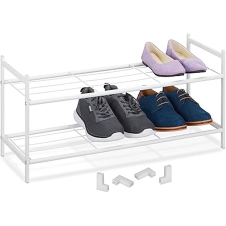 Relaxdays Zapatero Metal 2 Estantes, Armario Abierto Zapato Apilable, Pasillo, 6 Pares, 33,5x70x26 cm, Blanco