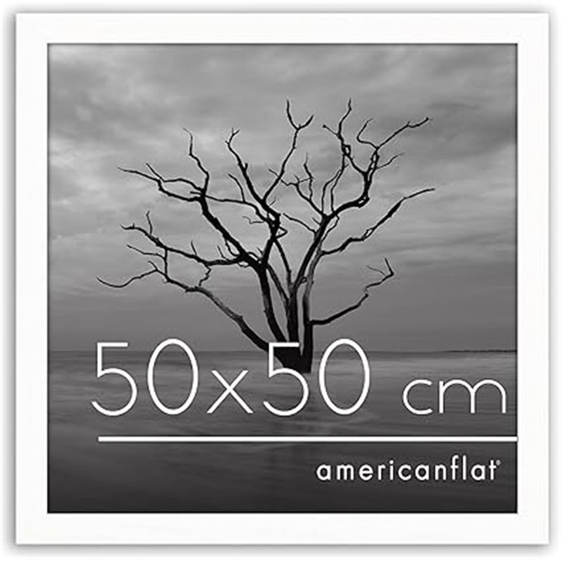 Americanflat Marco de Fotos Blanco 50x50 cm - Marco Fotos Madera con Plexiglás y Ganchos para Colgar - Exposición Marco Cuadrado