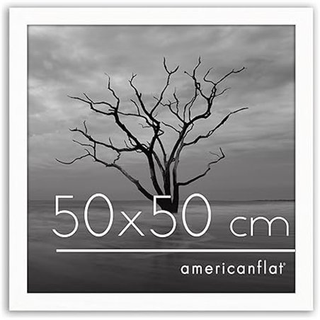 Americanflat Marco de Fotos Blanco 50x50 cm - Marco Fotos Madera con Plexiglás y Ganchos para Colgar - Exposición Marco Cuadrado
