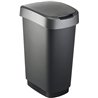 Rotho Twist Cubo de Basura de 50l, Puede ser Usado como Tapa abatible o con bisagras, Plástico (PP) sin BPA, Negro/Gris Plateado