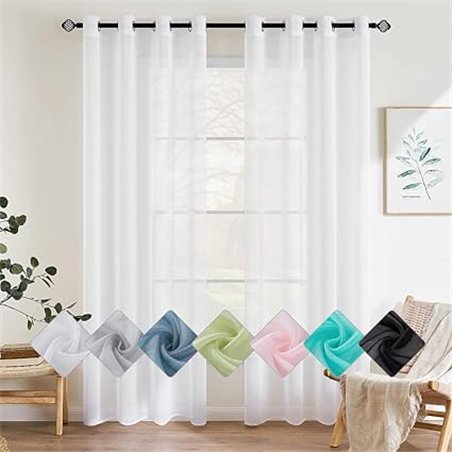 EMEMA Cortinas Poliéster Translucida de Dormitorio Moderno Ojales Cortina Ventana Visillos Salon para Sala Cuarto Dormitorio Com