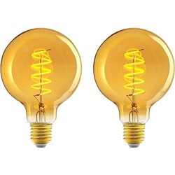 Amazon Basics Bombilla LED E27 vintage, cristal ámbar retro, G93, 4 W (equivalente a 25 W), paquete de 2, luz ultracálida de 180