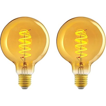 Amazon Basics Bombilla LED E27 vintage, cristal ámbar retro, G93, 4 W (equivalente a 25 W), paquete de 2, luz ultracálida de 180