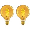 Amazon Basics Bombilla LED E27 vintage, cristal ámbar retro, G93, 4 W (equivalente a 25 W), paquete de 2, luz ultracálida de 180