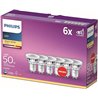 Philips - Bombilla LED cristal 50W, GU10, luz blanca cálida, transparente, no regulable, pack 6 [Clase de eficiencia energética 