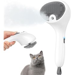 Euqvunn Cepillo a Vapor para Gatos con Botón de Liberación, [Diseño Ultra-Silencioso/Mango Ergonómico] Cepillo gato Vapor Recarg