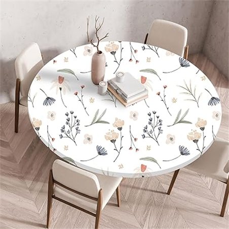Highdi 3D Mantel Redondo con Bordes Elástica, Manteles Impermeables Antimanchas Lavable para Decoración Hogar Comedor Cumpleaños