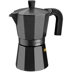 Monix Vitro Noir Cafetera Italiana de aluminio 9 tazas, Apta para todo tipo de cocinas salvo inducción, color negro