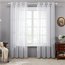 Deconovo Cortinas Blancas Translucidas para Dormitorio Juvenil Matrimonio Suave Cortinas Salon 2 Piezas 140x245cm Blanco-Línea y