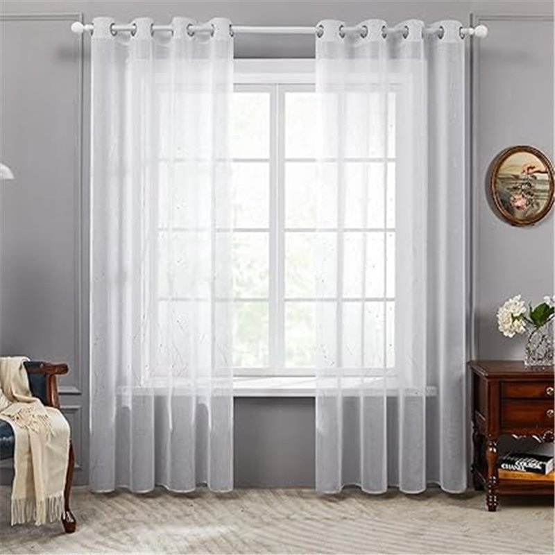 Deconovo Cortinas Blancas Translucidas para Dormitorio Juvenil Matrimonio Suave Cortinas Salon 2 Piezas 140x245cm Blanco-Línea y
