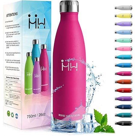 HoneyHolly Botella agua Acero Inoxidable, Botella Termica - 750ml sin BPA, Botella de Agua Deportiva, Doble Pared al Vacío a Pru